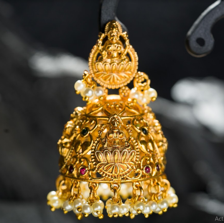 Women's Gold Plated Contemporary Mat Finish Laxmi Jumki Earrings