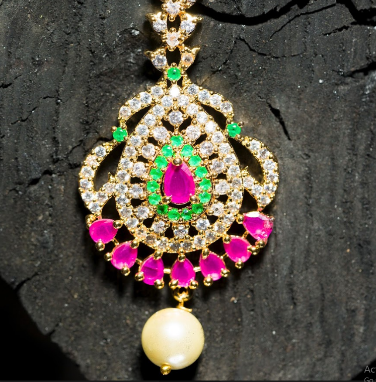 Women's Gold Plated Stones Diya Maang Tika For And Girls