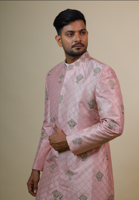Men's Light Coral Embroidered Designer Sherwani