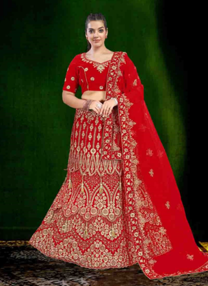 Women's Red Georgette Party Wear Readymade Lehenga Choli With Dupatta  (stitched 40 size, Alt 38 to 44 size)