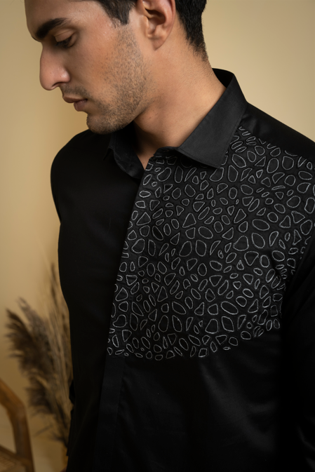 Men's Black Color Distorted Full Sleeves Shirt
