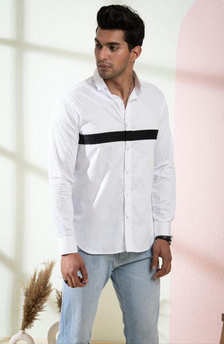 Men's White Color Contrast Full Sleeves Shirt - Hilo Design