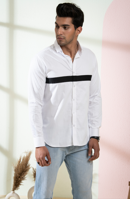 Men's White Color Contrast Full Sleeves Shirt