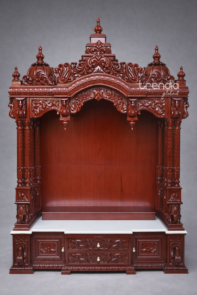 Solid Teak Wood Hand-Carved Temple