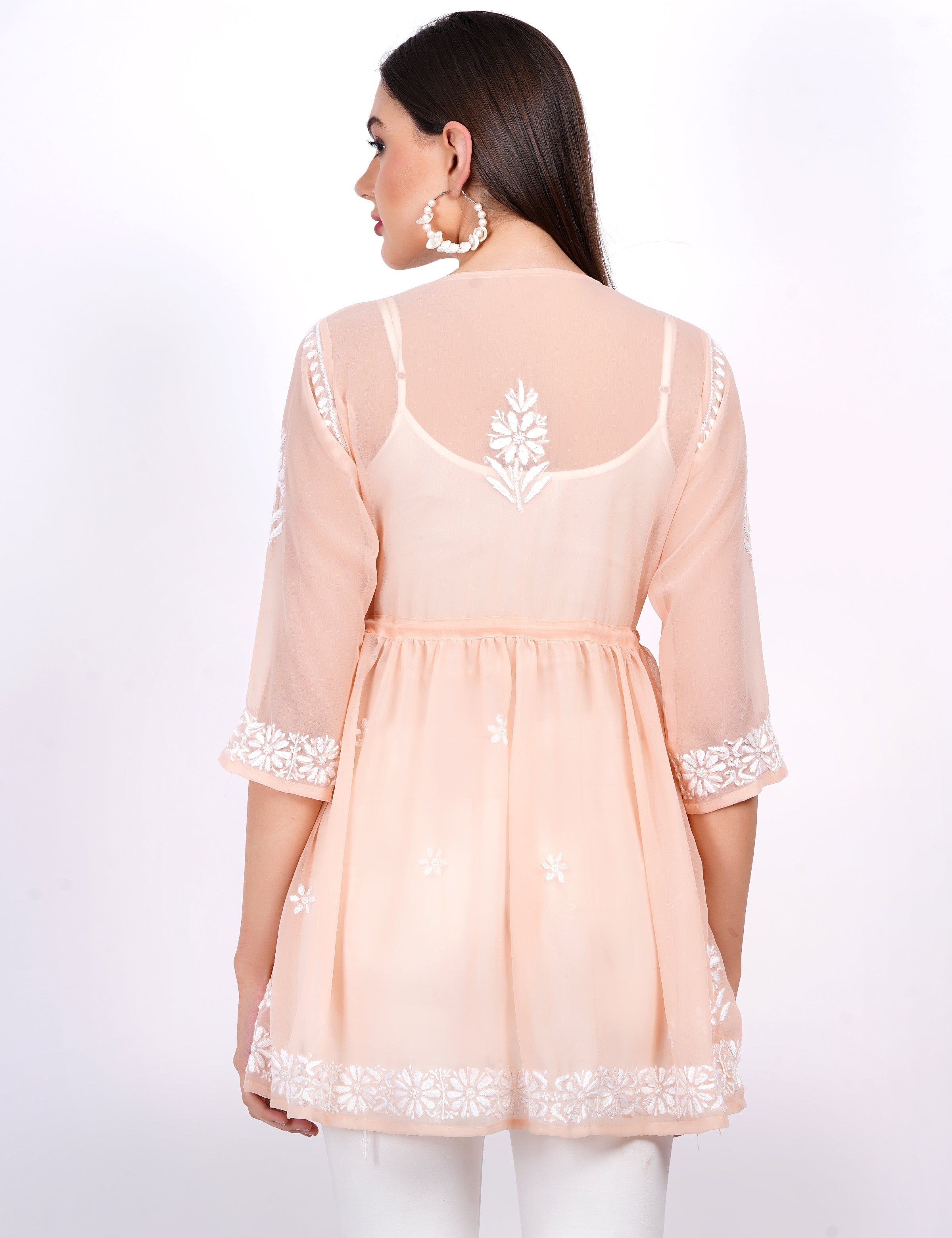 Women's Skin Color Georgette Chikankari Peplum Dress