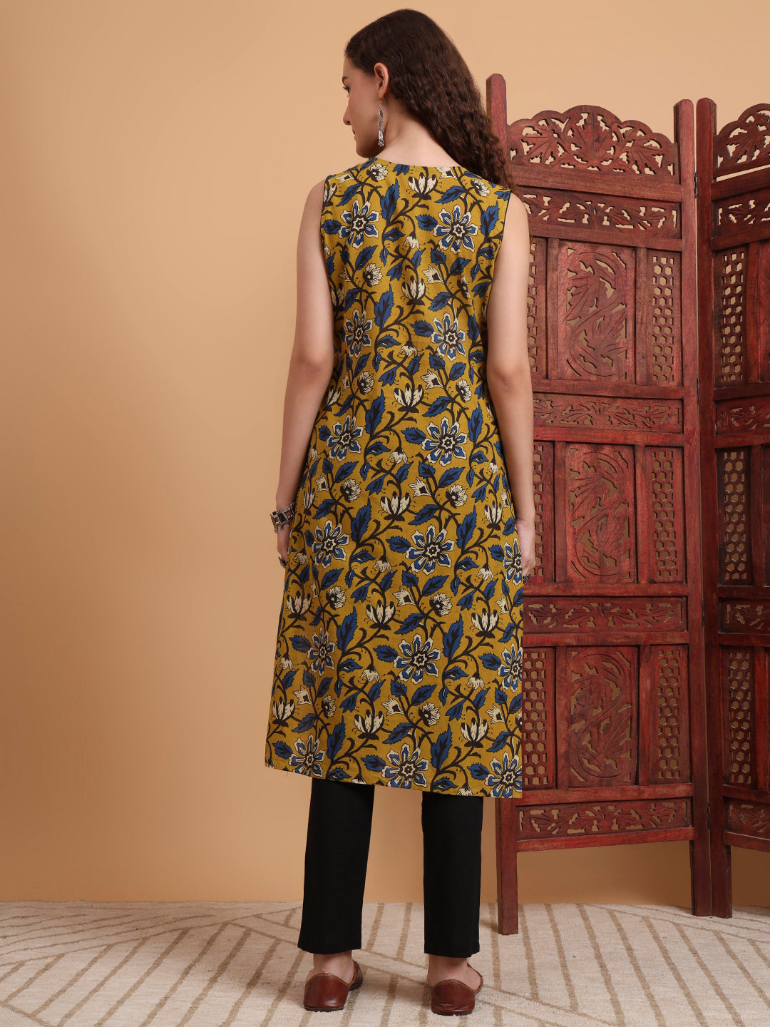 Women's Hand Block Mustard Printed Kurta