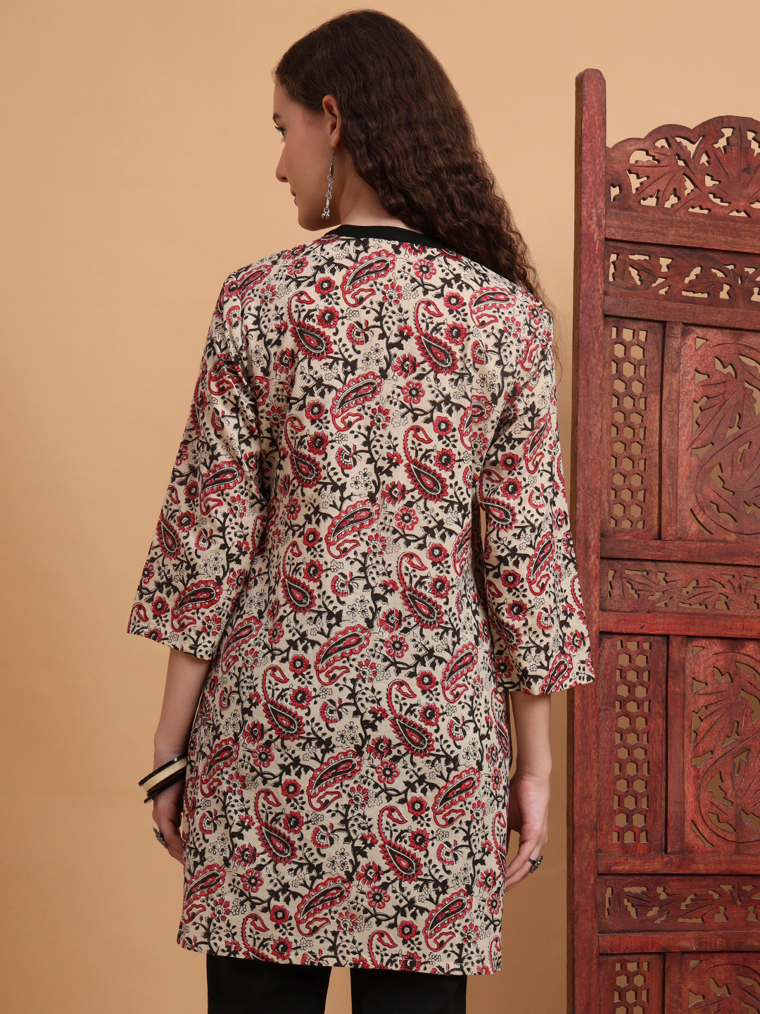Women's Hand Block Prints Cream Color Kurti