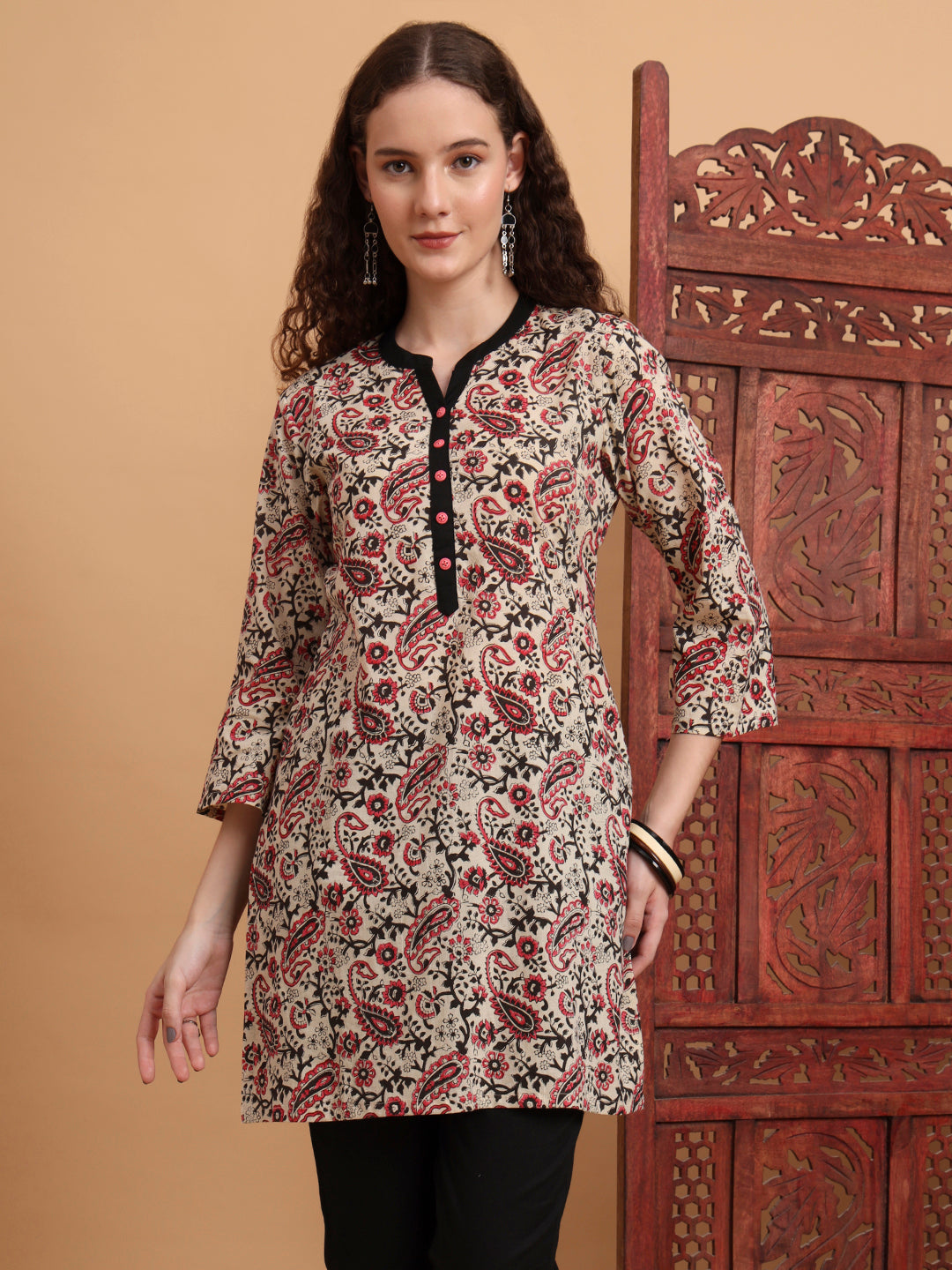 Women's Hand Block Prints Cream Color Kurti