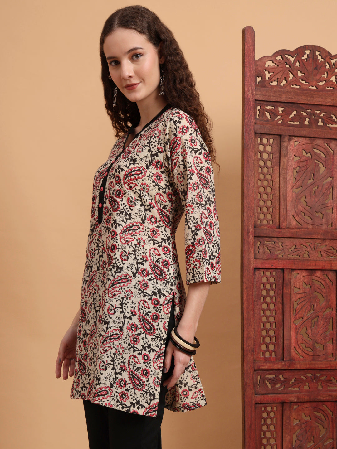 Women's Hand Block Prints Cream Color Kurti