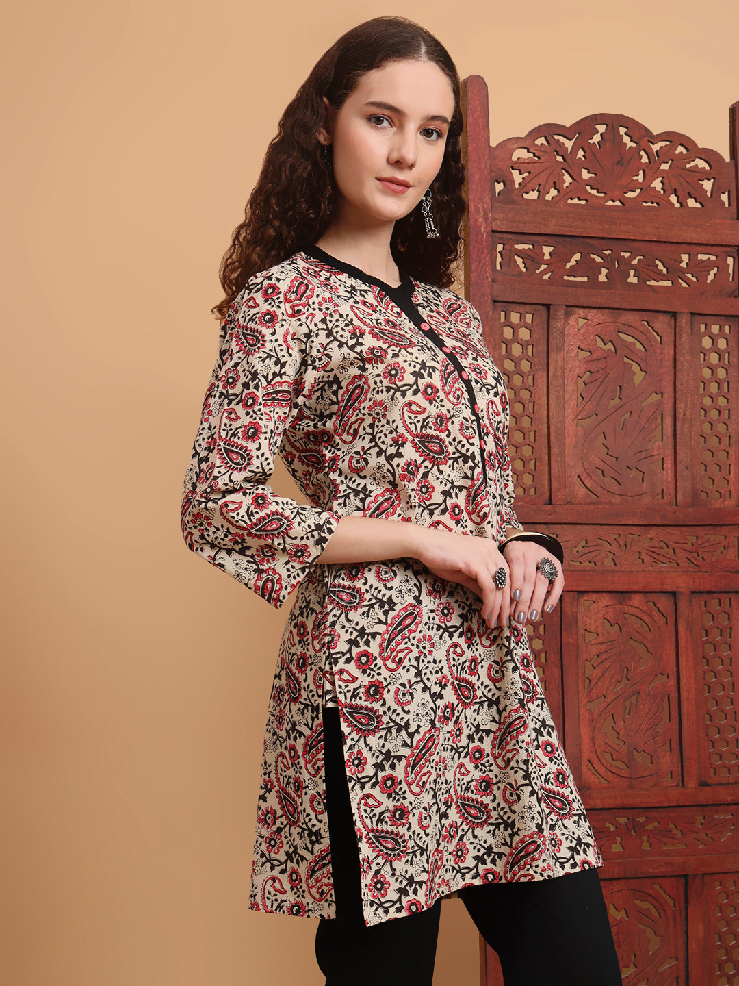 Women's Hand Block Prints Cream Color Kurti