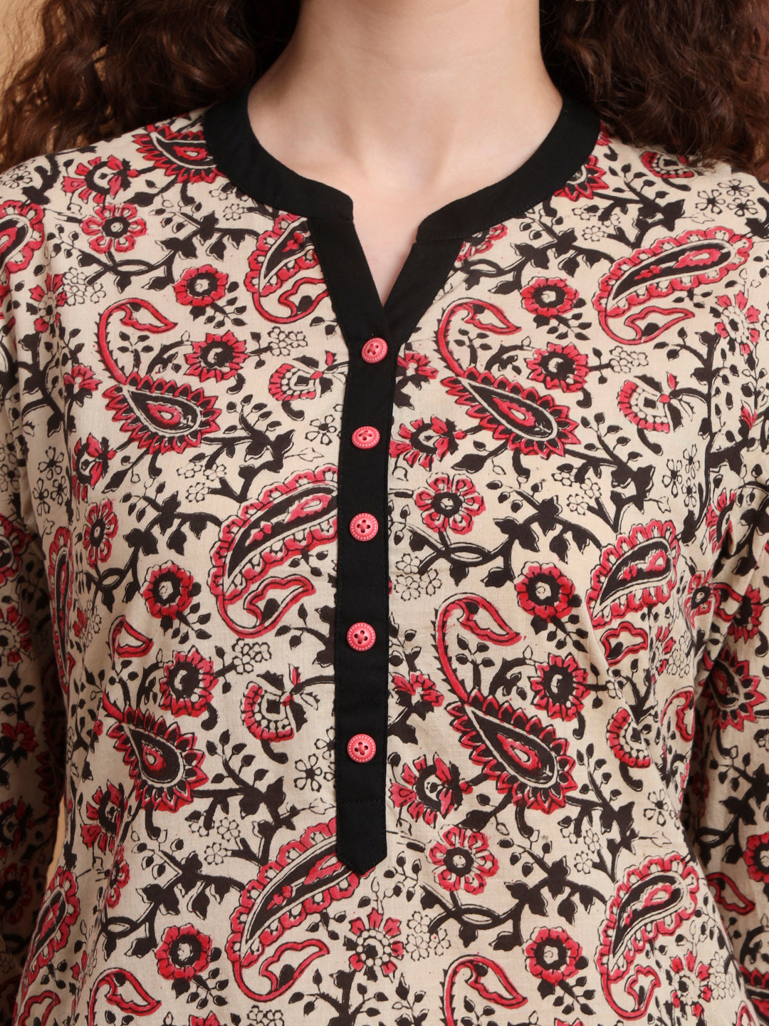 Women's Hand Block Prints Cream Color Kurti