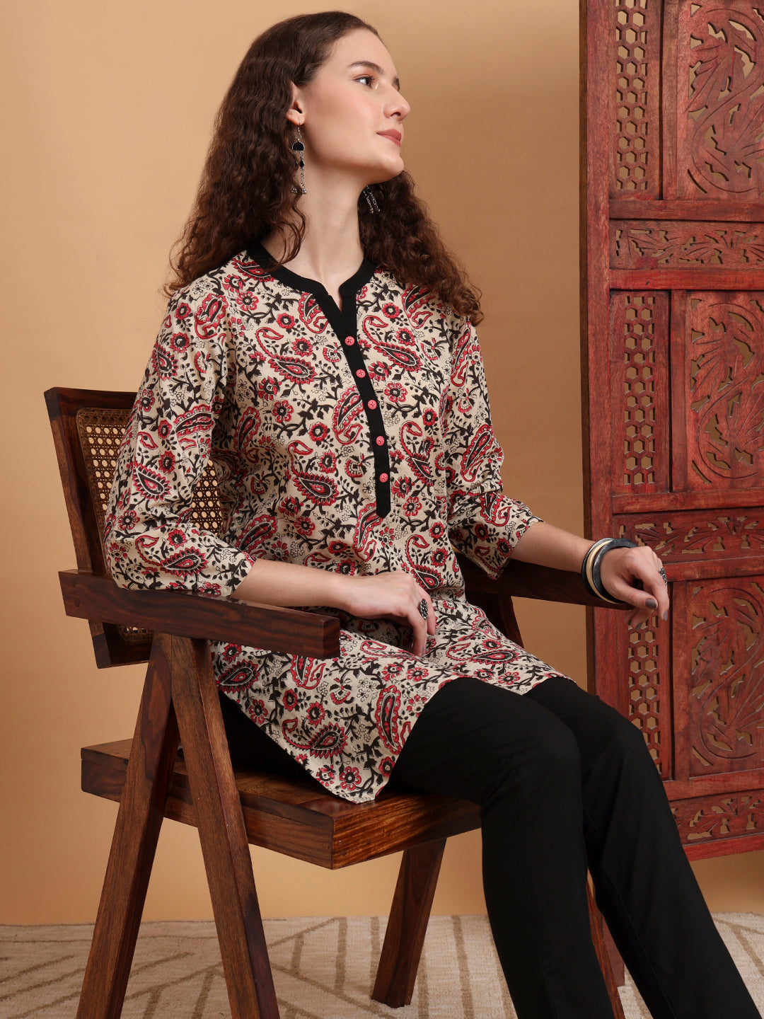 Women's Hand Block Prints Cream Color Kurti