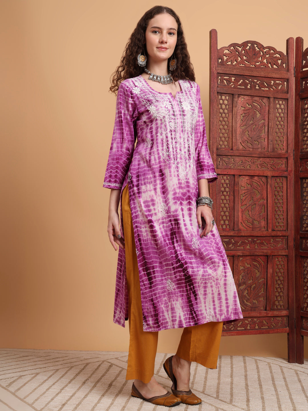 Women's Hand Block Print Purple Color Chikankari Kurta Set