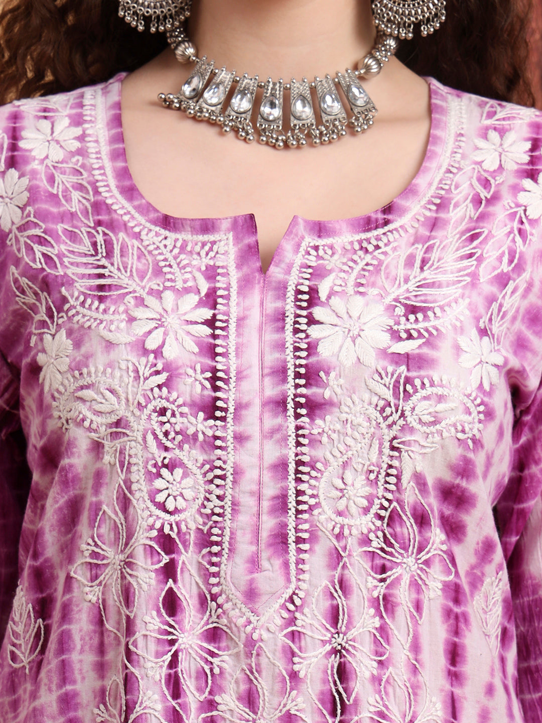 Women's Hand Block Print Purple Color Chikankari Kurta Set