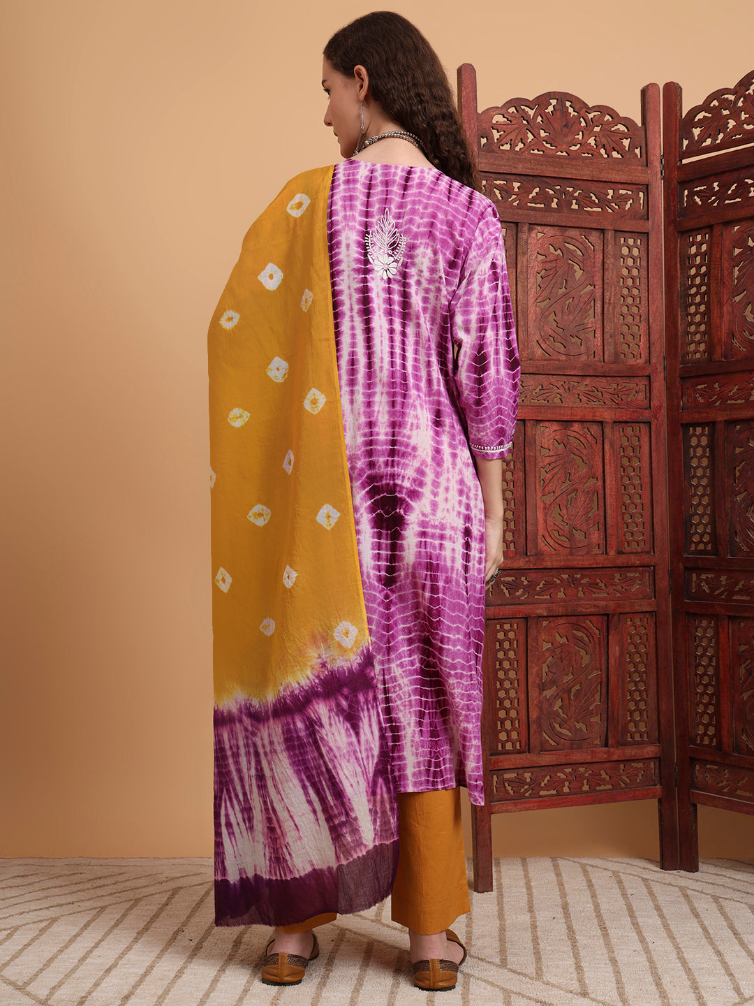 Women's Hand Block Print Purple Color Chikankari Kurta Set