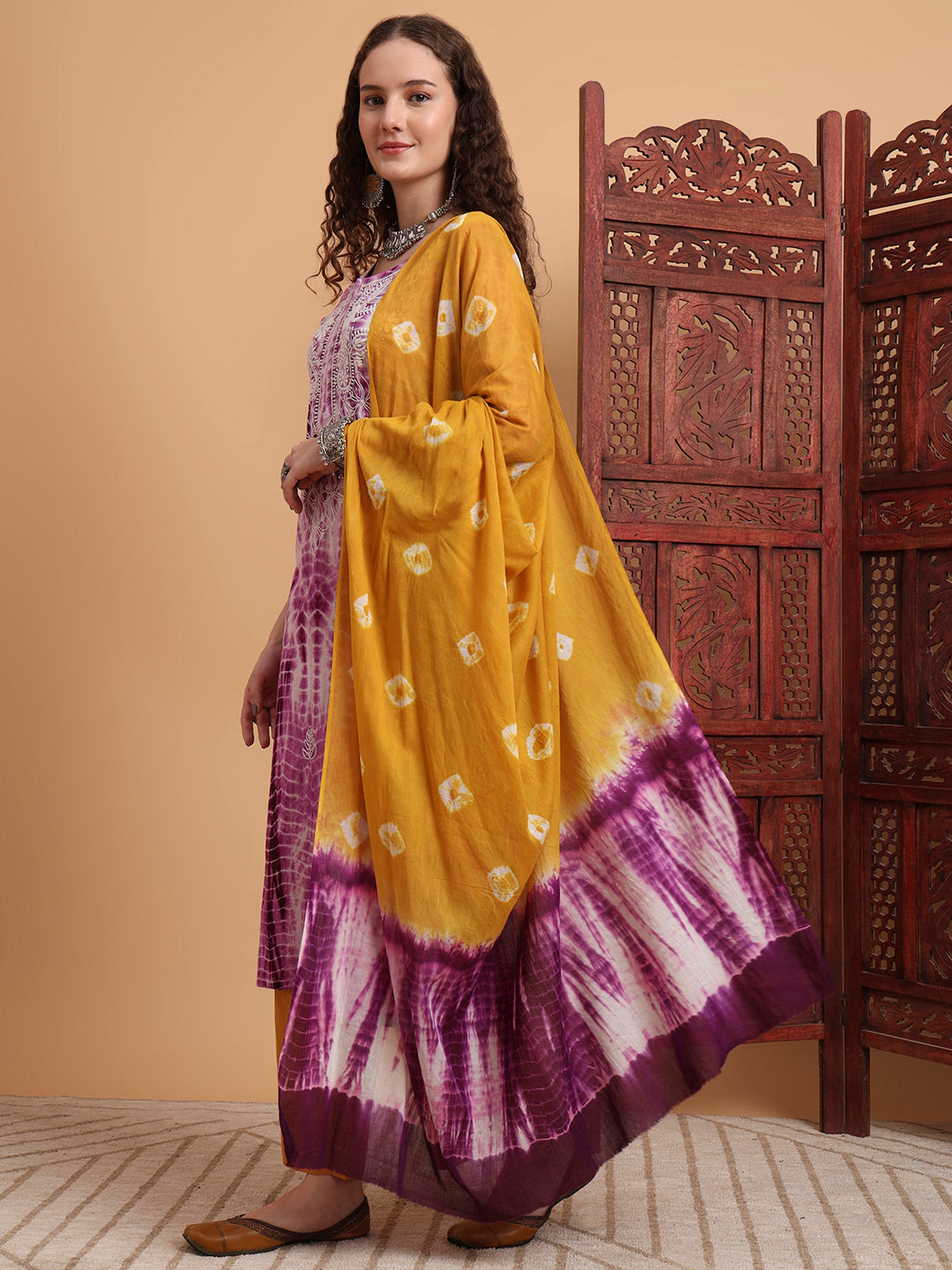 Women's Hand Block Print Purple Color Chikankari Kurta Set