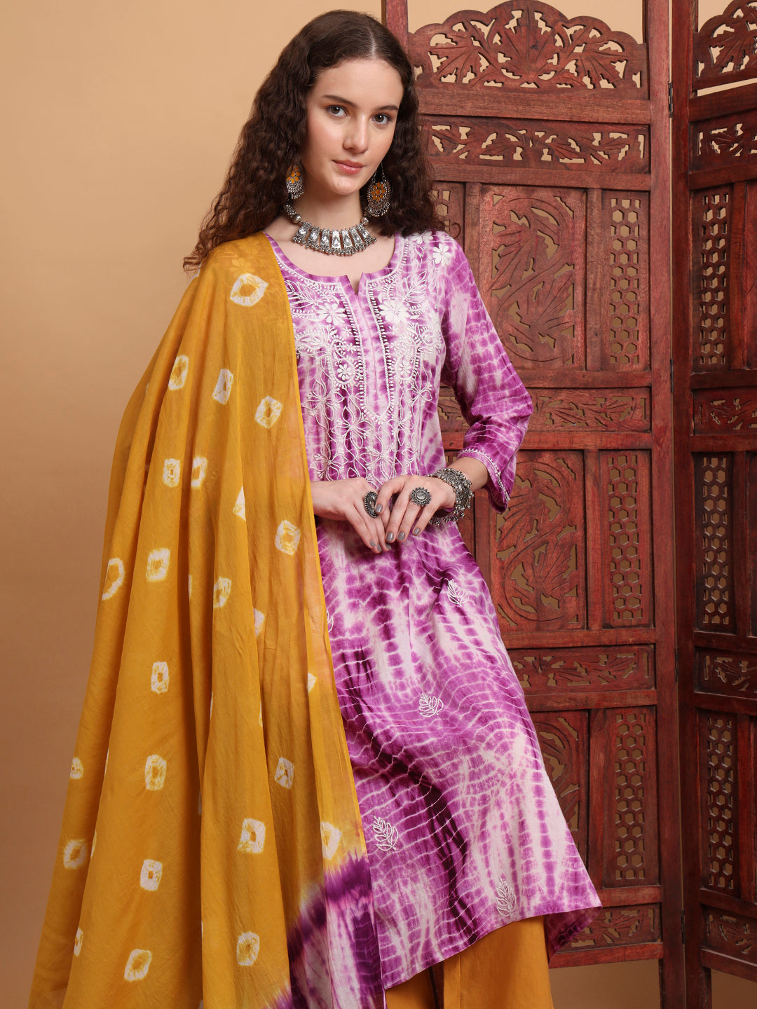 Women's Hand Block Print Purple Color Chikankari Kurta Set