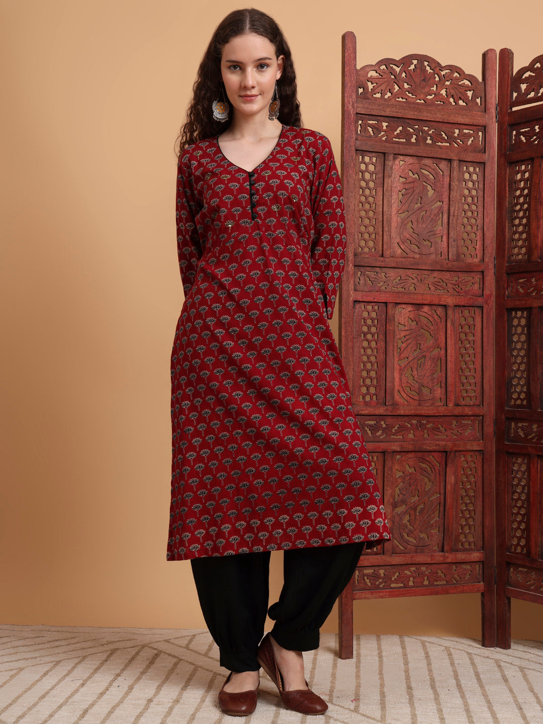 Women's Hand Block Print Zardosi Work Kurta