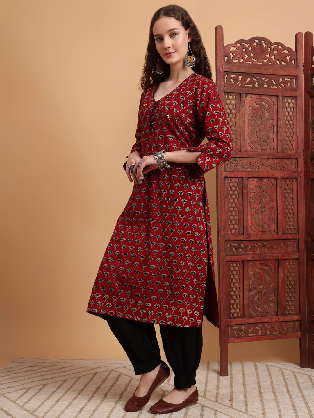 Women's Hand Block Print Zardosi Work Kurta
