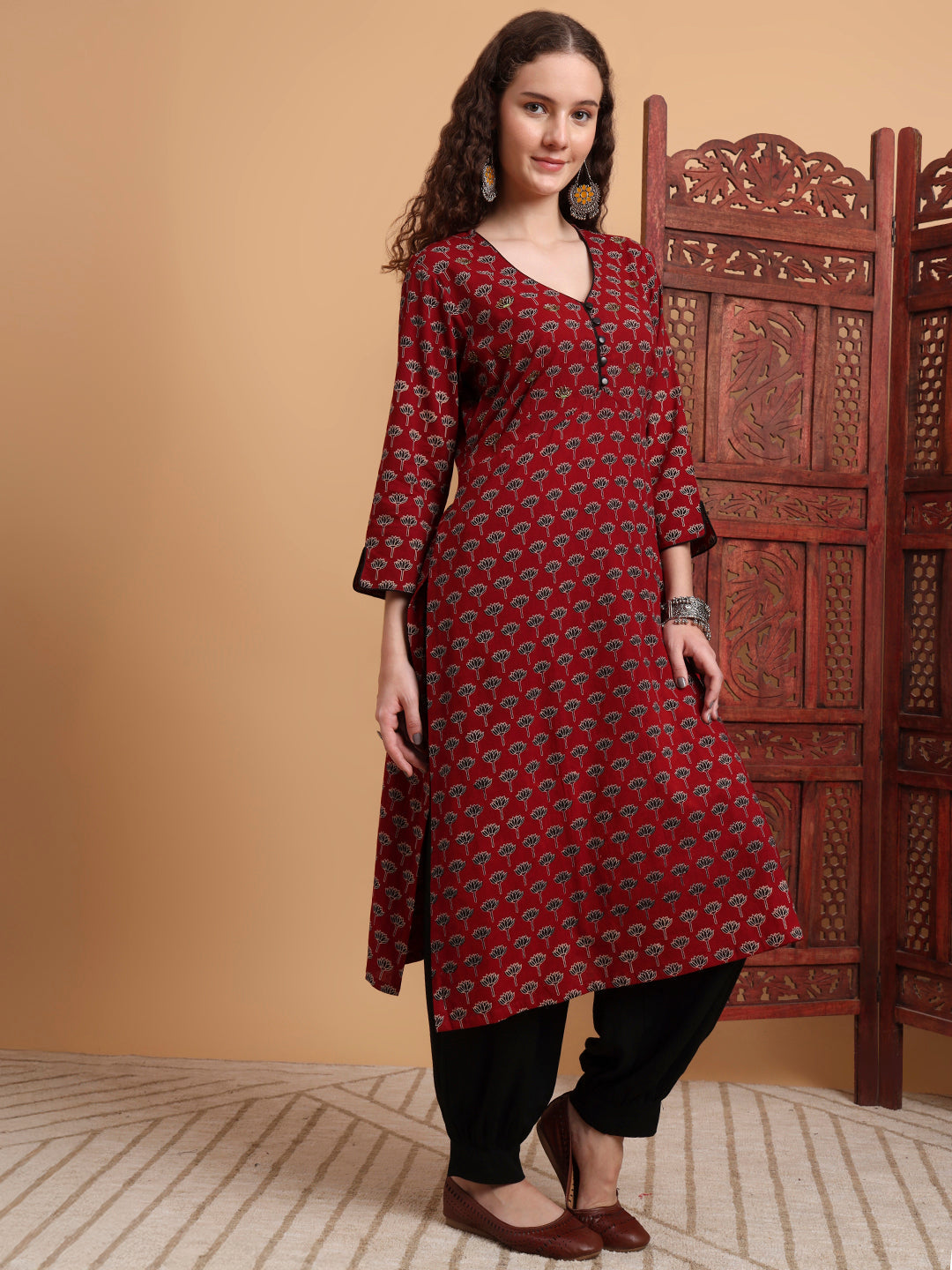 Women's Hand Block Print Zardosi Work Kurta