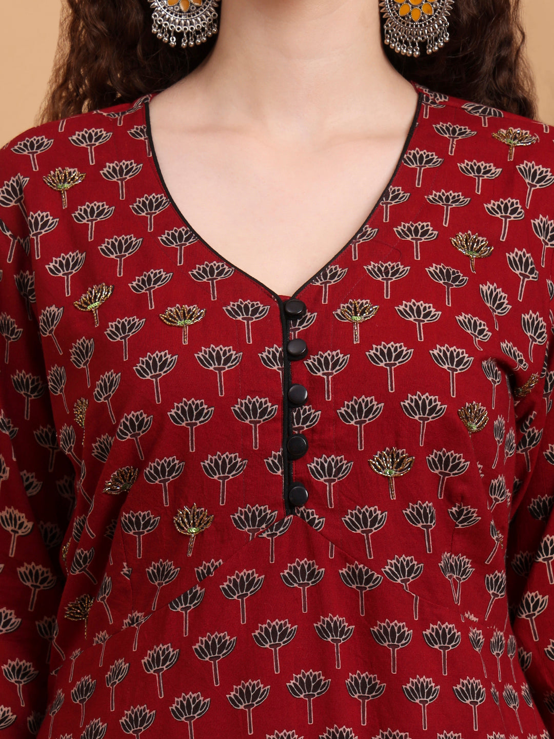 Women's Hand Block Print Zardosi Work Kurta