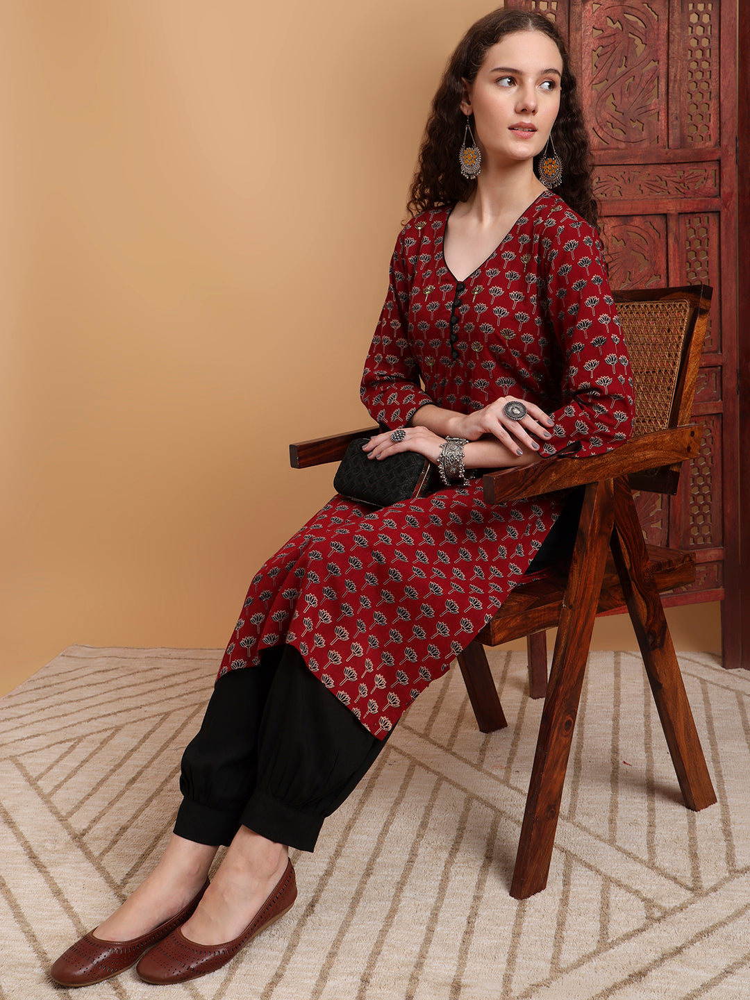 Women's Hand Block Print Zardosi Work Kurta