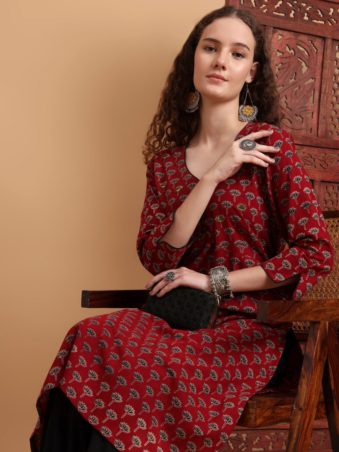 Women's Hand Block Print Zardosi Work Kurta