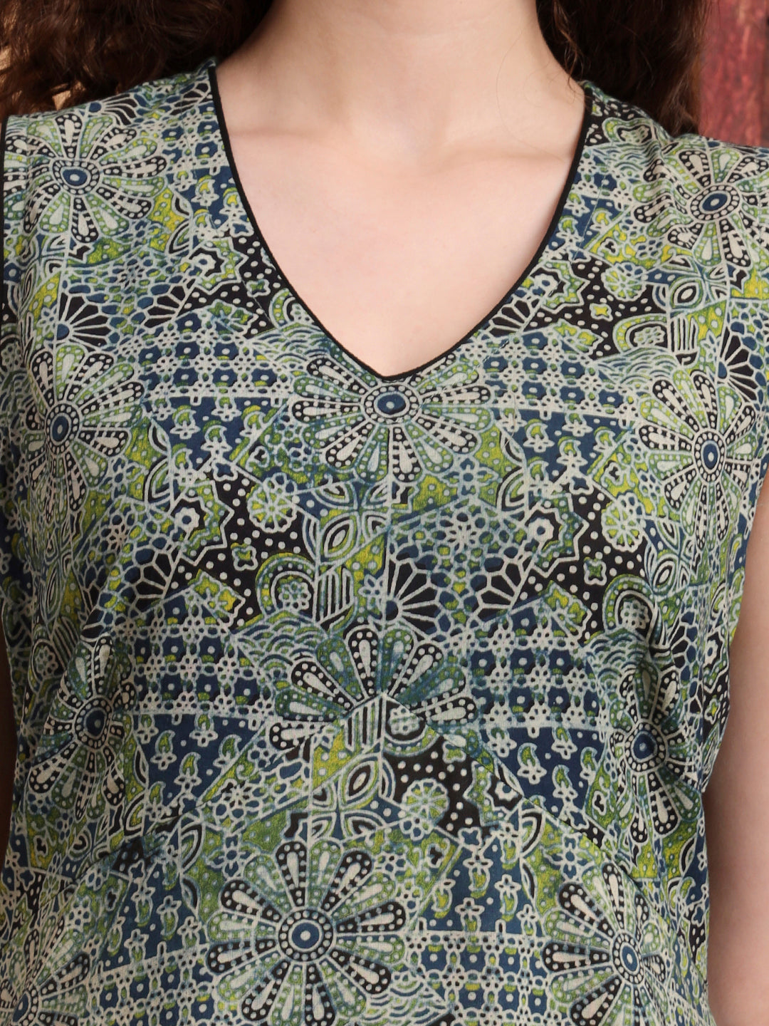 Women's Hand Block Print Green Color Kurta