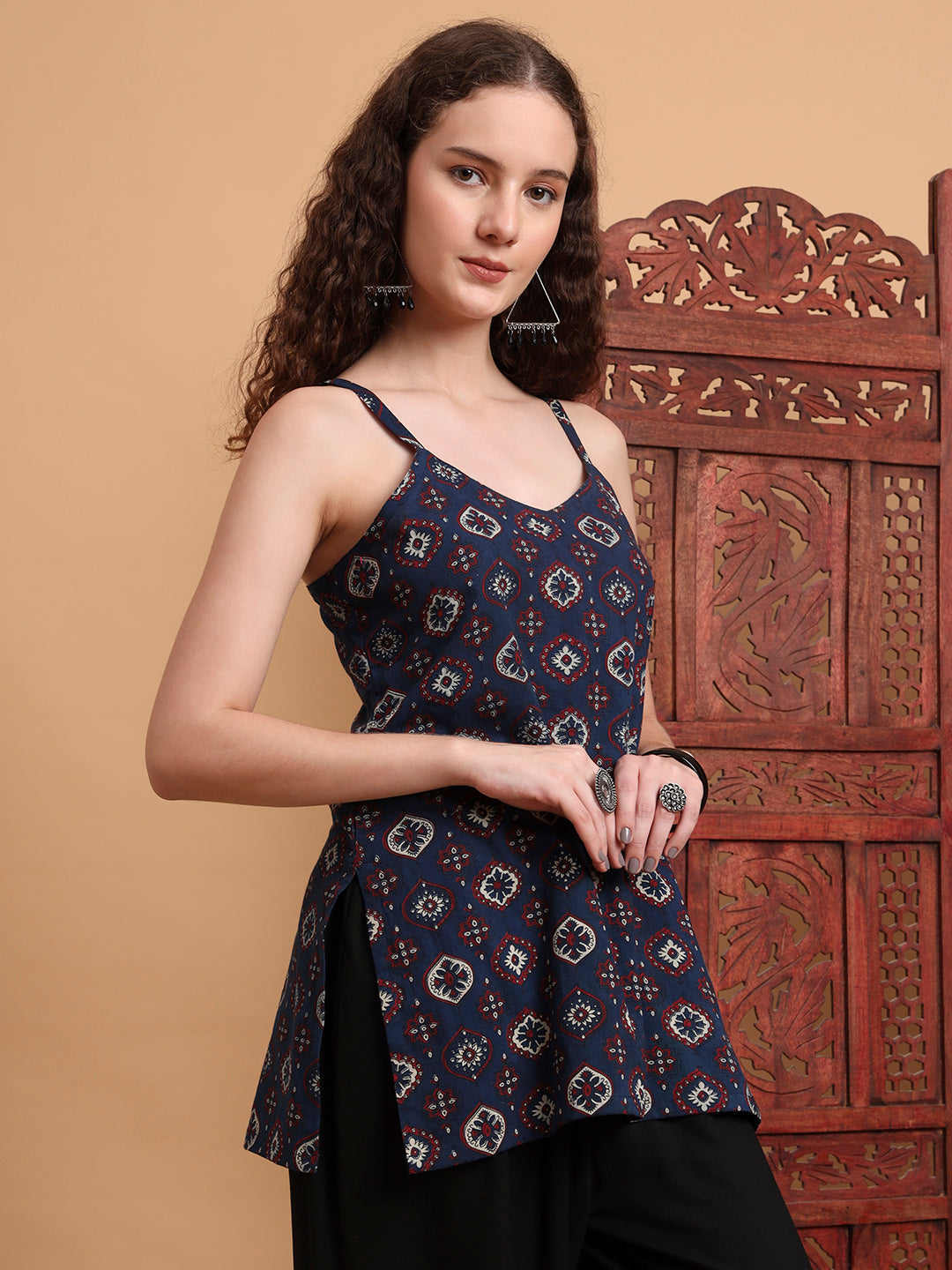 Women's Hand Block Ajrak Print Kurti