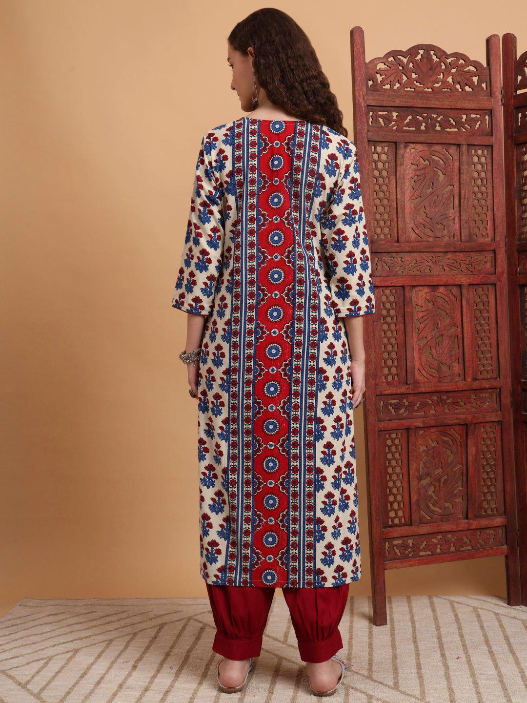 Women's Hand Block Ajrak Prints Zardosi Embroidery Kurta