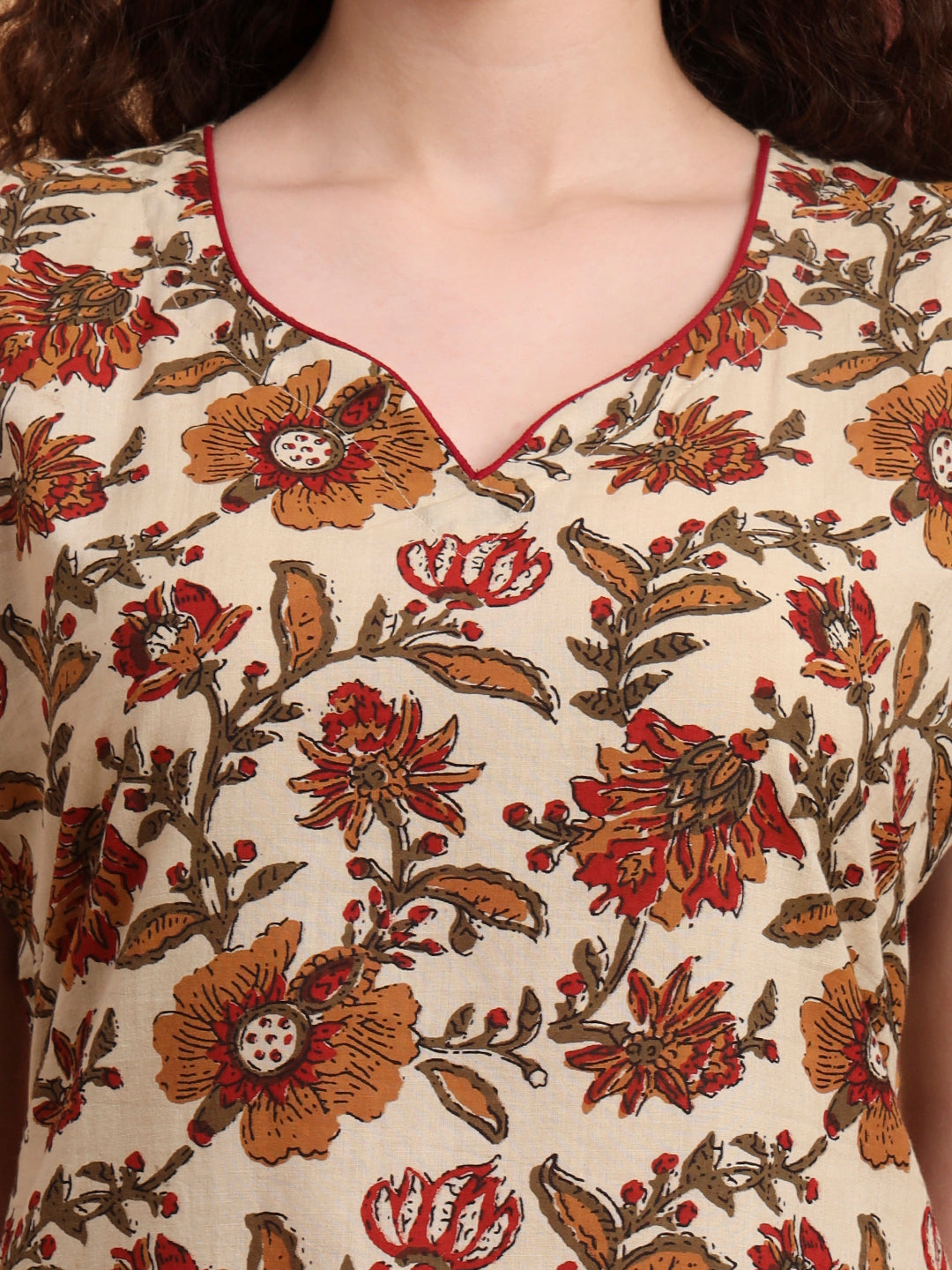 Women's Hand Block Cream Color Kurta