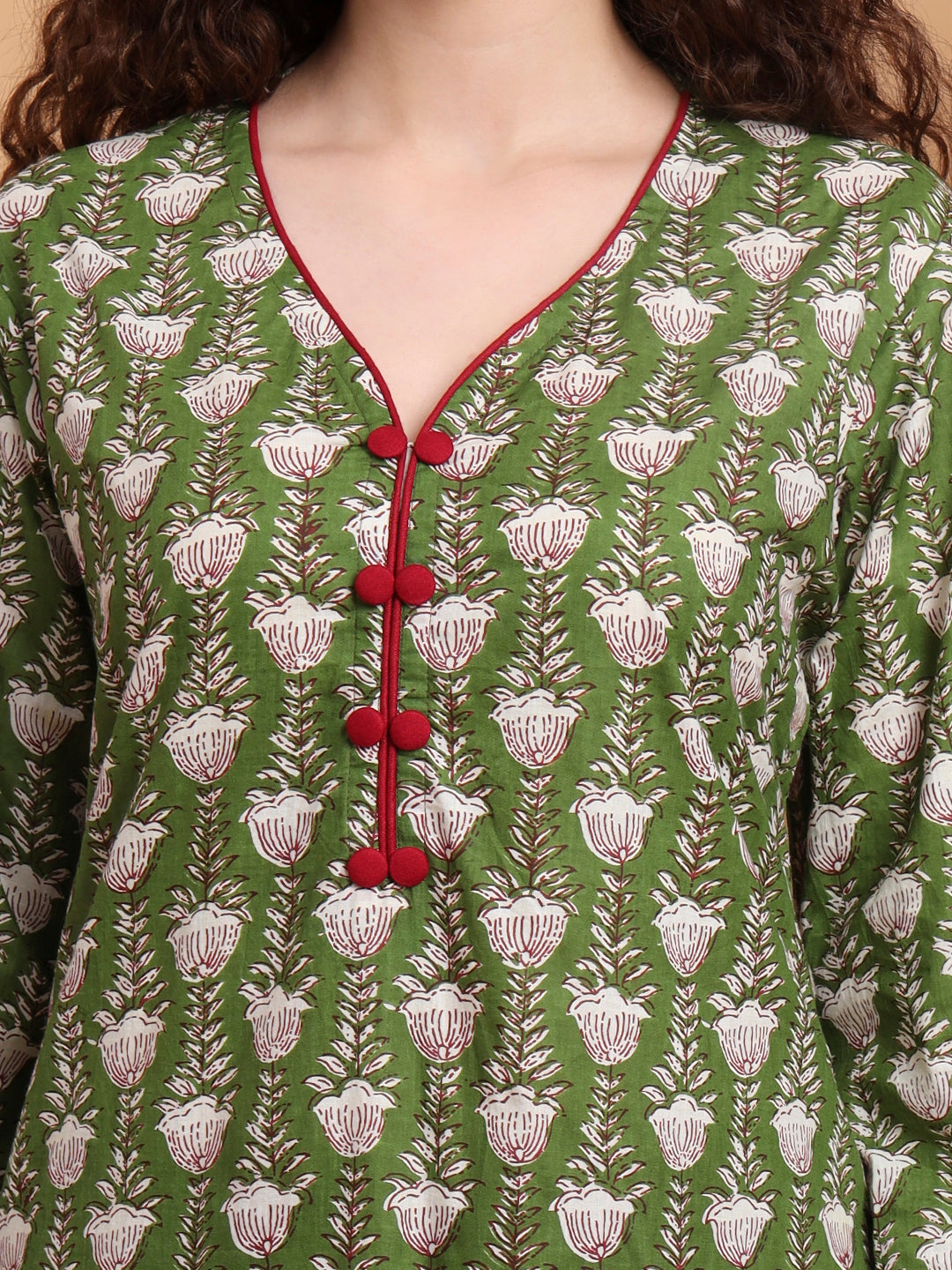 Women's Hand Block Print Green Color Kurta