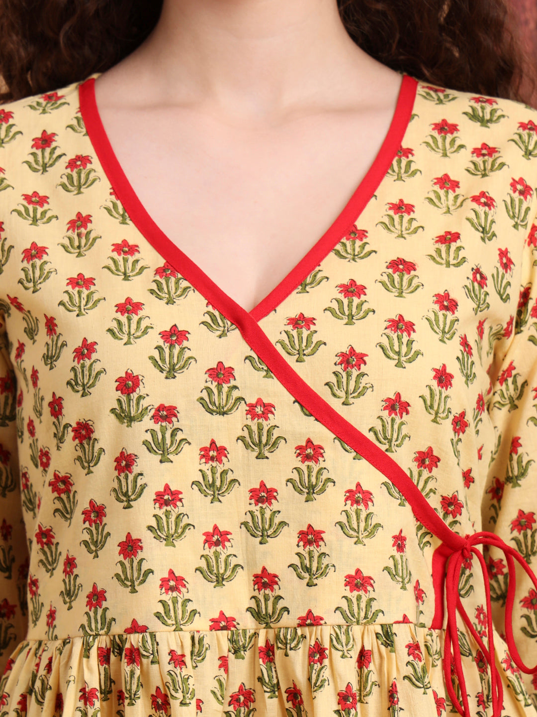 Women's Hand Block Print Yellow Peplum Kurti