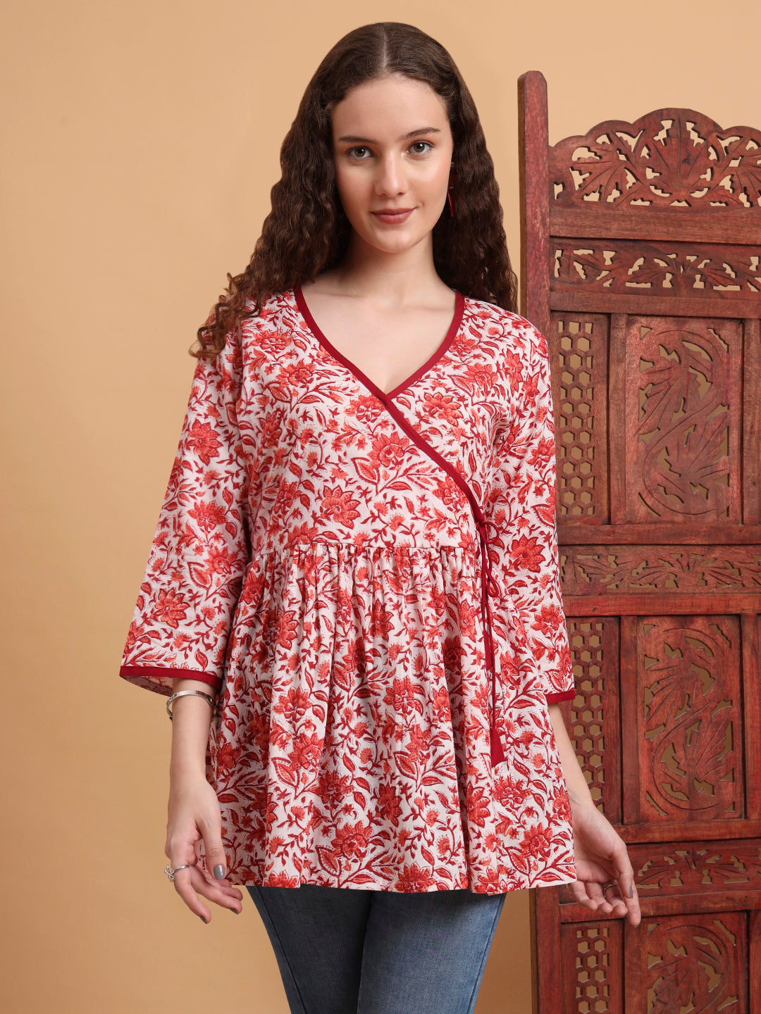 Women's Hand Block Print White Printed Peplum Kurti