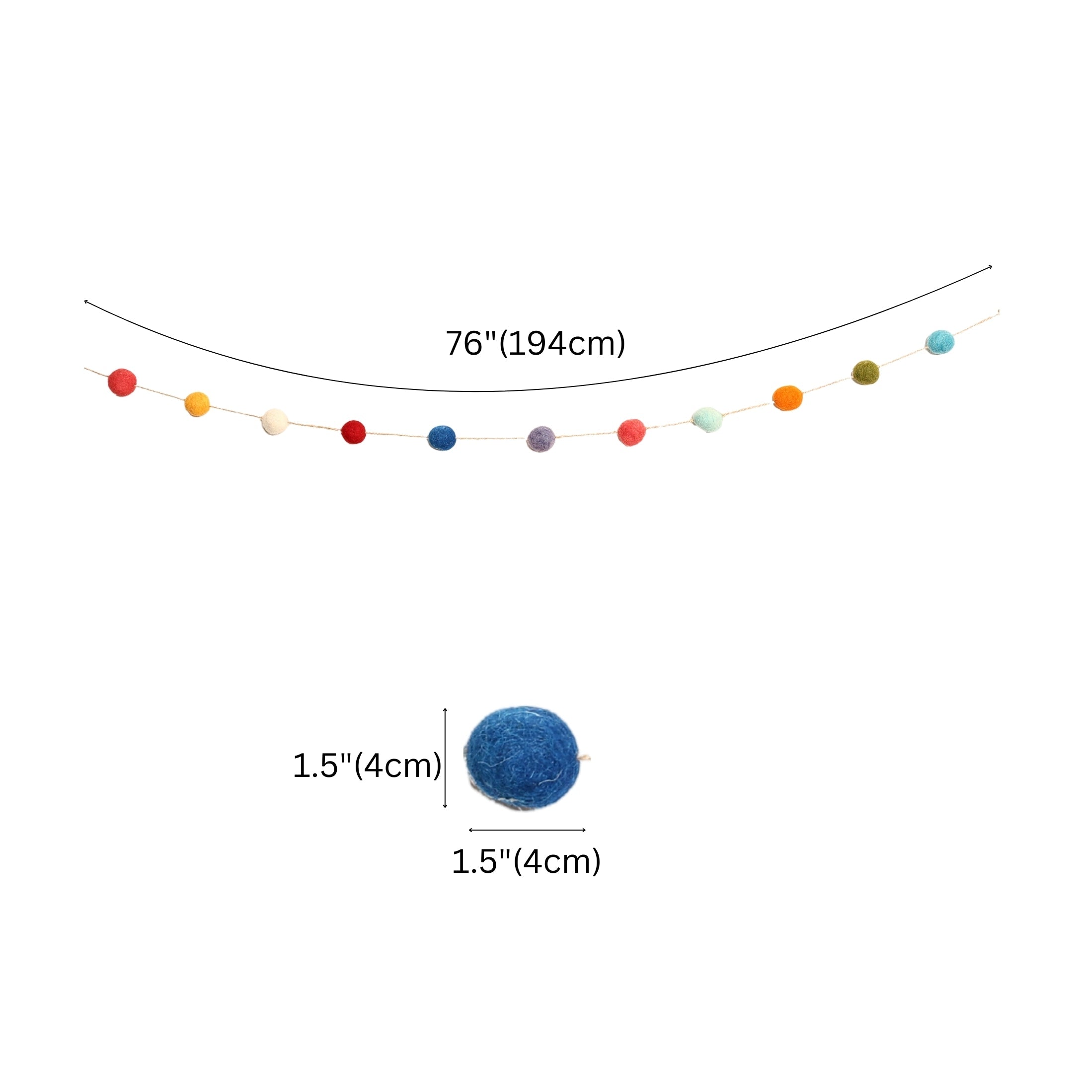 Christmas Décor Handmade Felt Pompom Garland—Multicolour