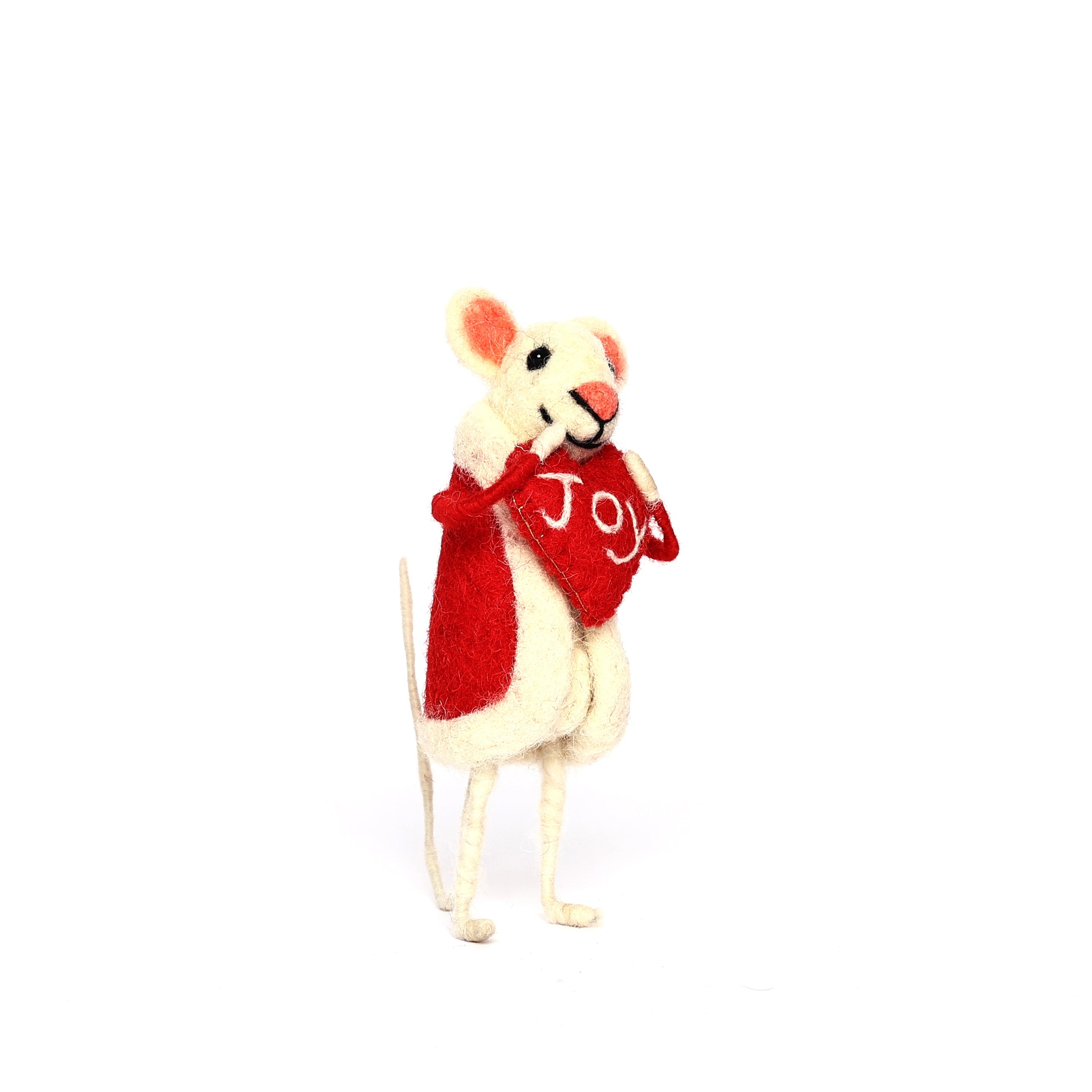 Christmas Décor Handmade Needled Felt Work Mouse Carrying "Heart of Joy"