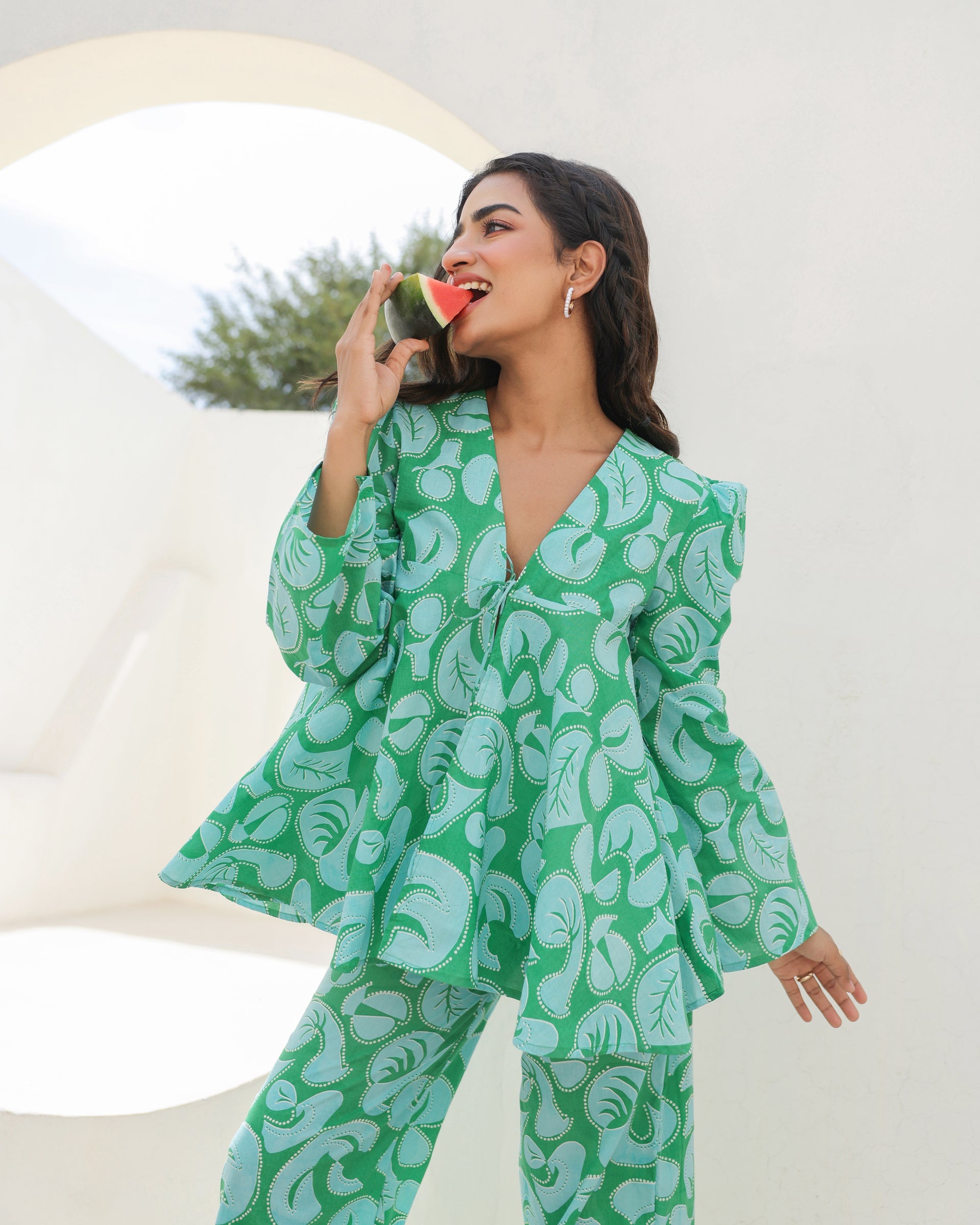 Women's Mint Swirl Flared Top Co-Ord Set
