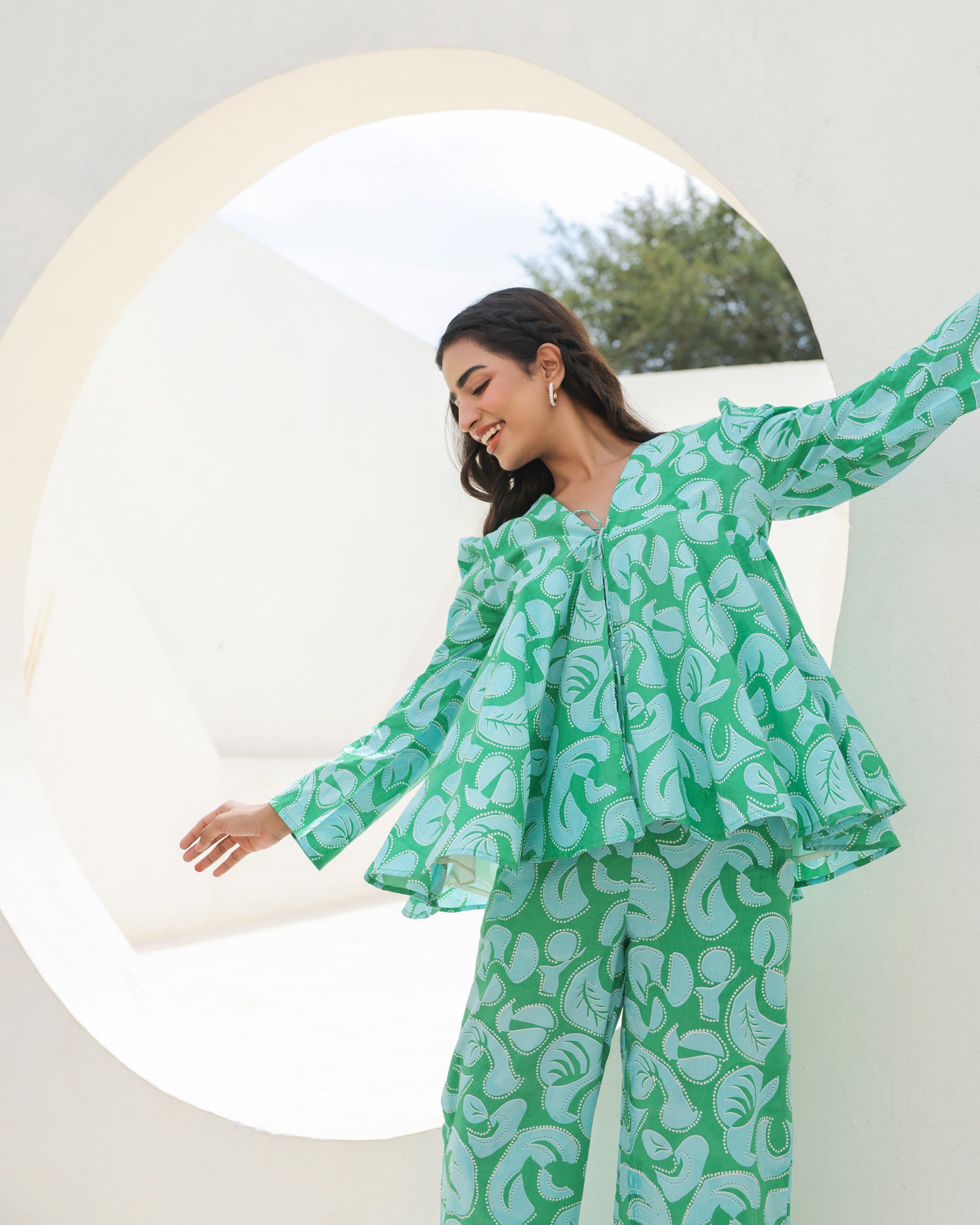Women's Mint Swirl Flared Top Co-Ord Set