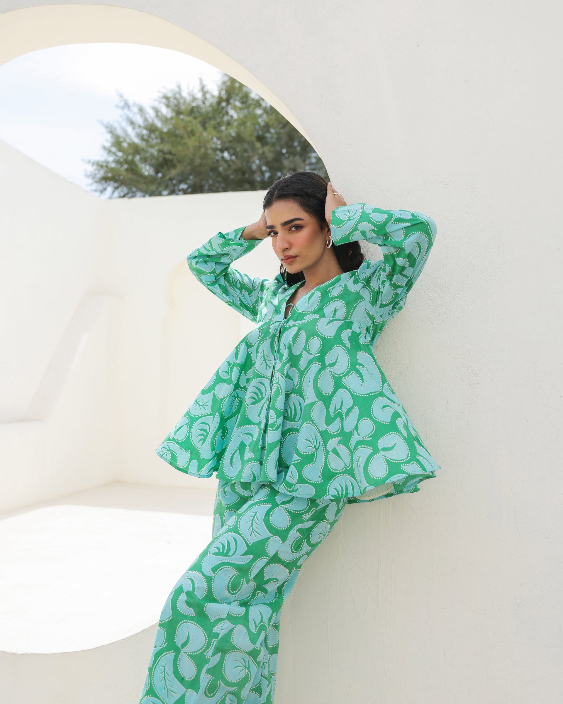 Women's Mint Swirl Flared Top Co-Ord Set