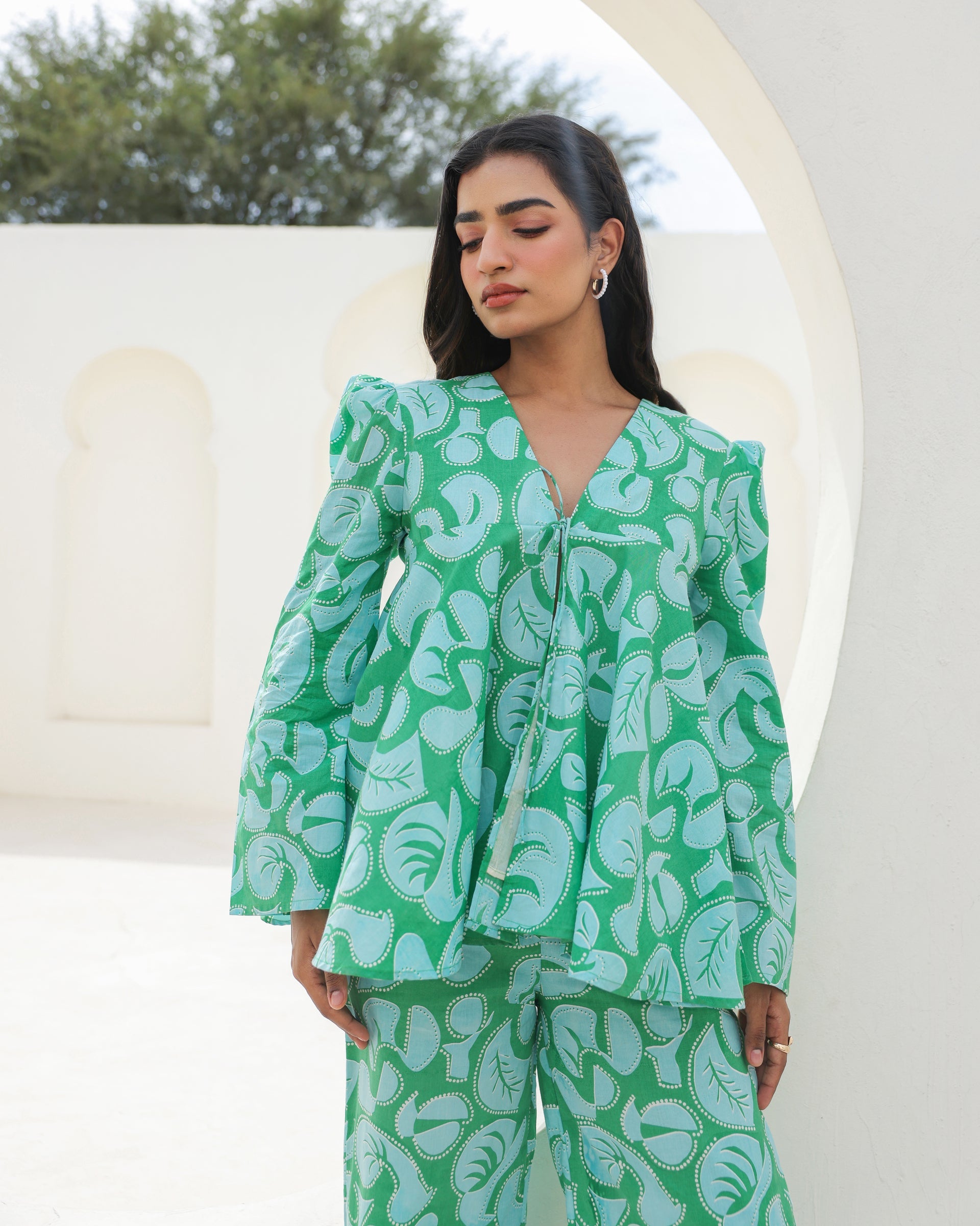 Women's Mint Swirl Flared Top Co-Ord Set
