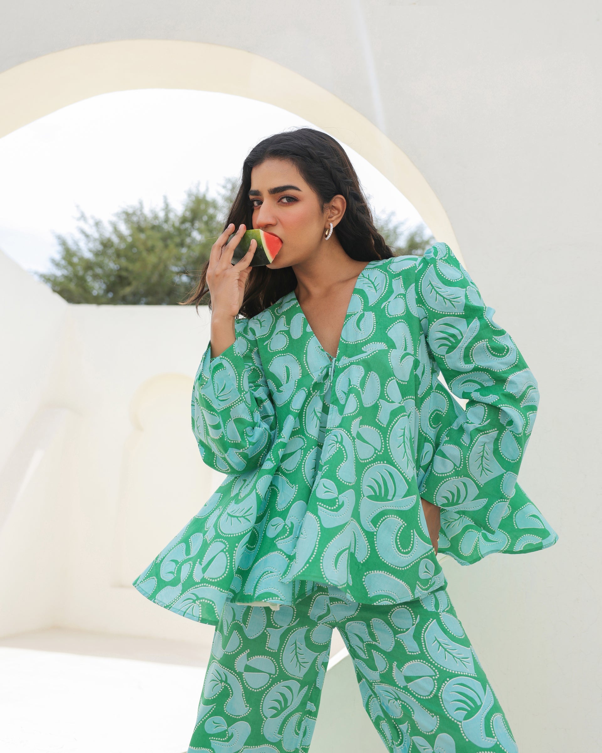 Women's Mint Swirl Flared Top Co-Ord Set