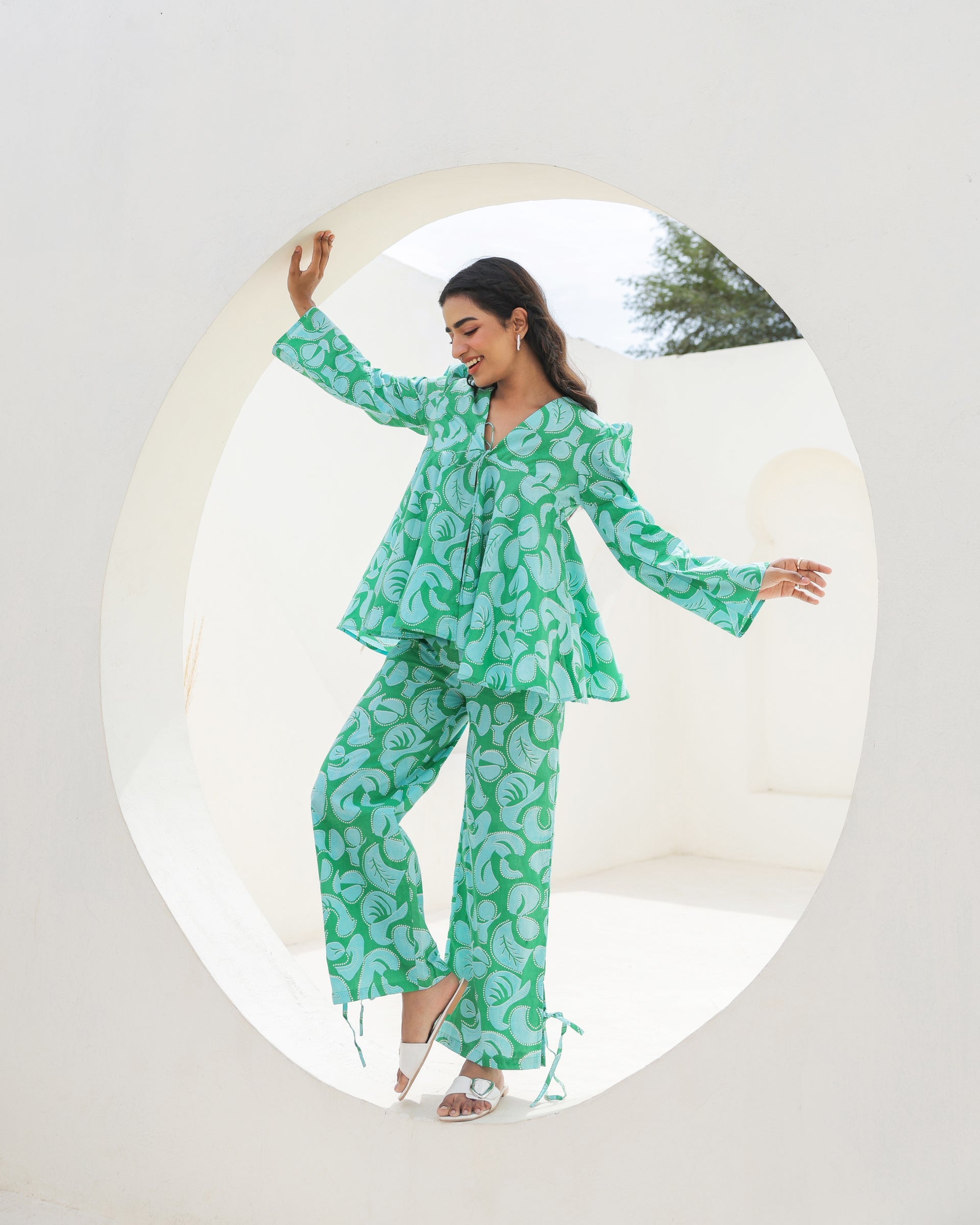 Women's Mint Swirl Flared Top Co-Ord Set