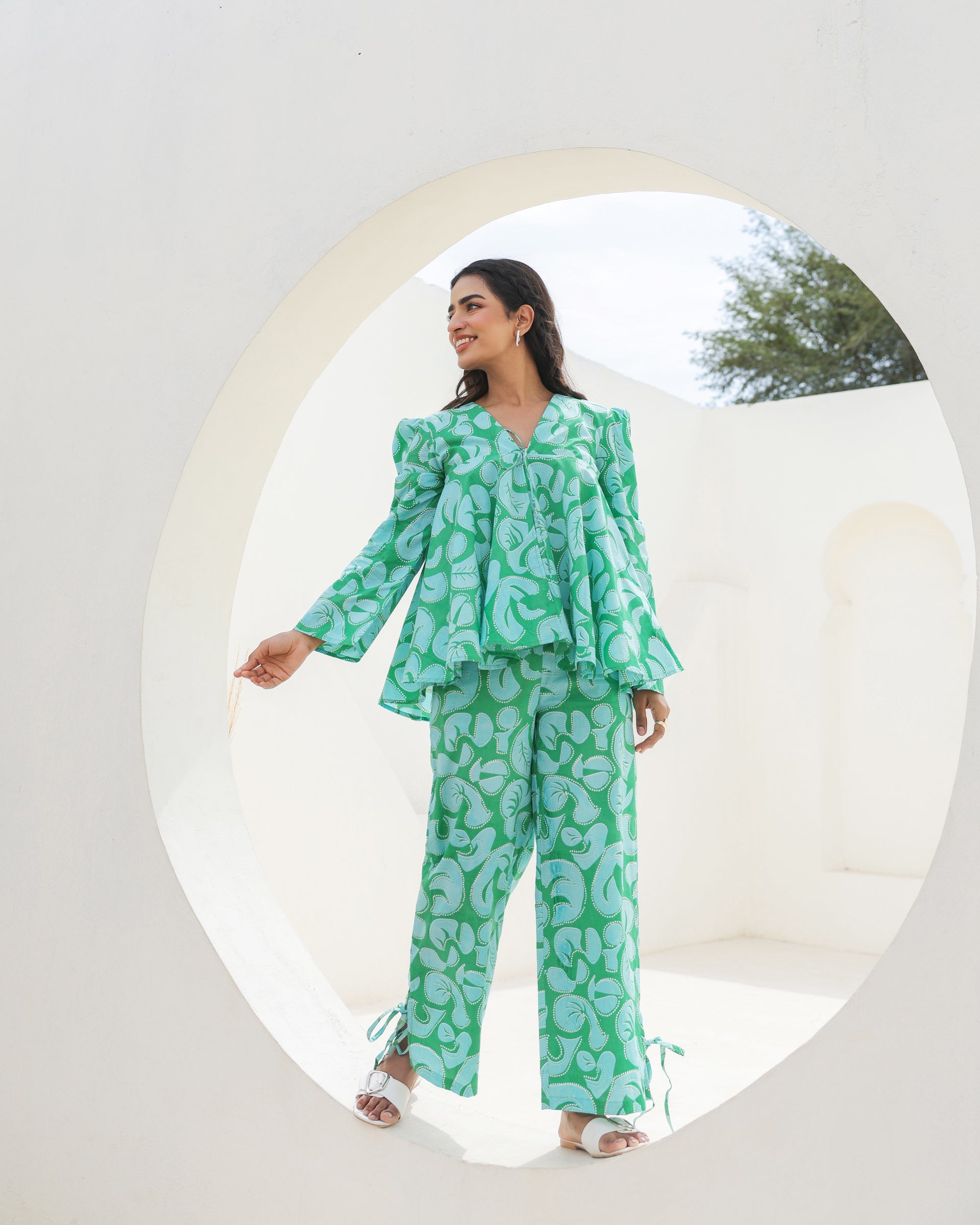 Women's Mint Swirl Flared Top Co-Ord Set