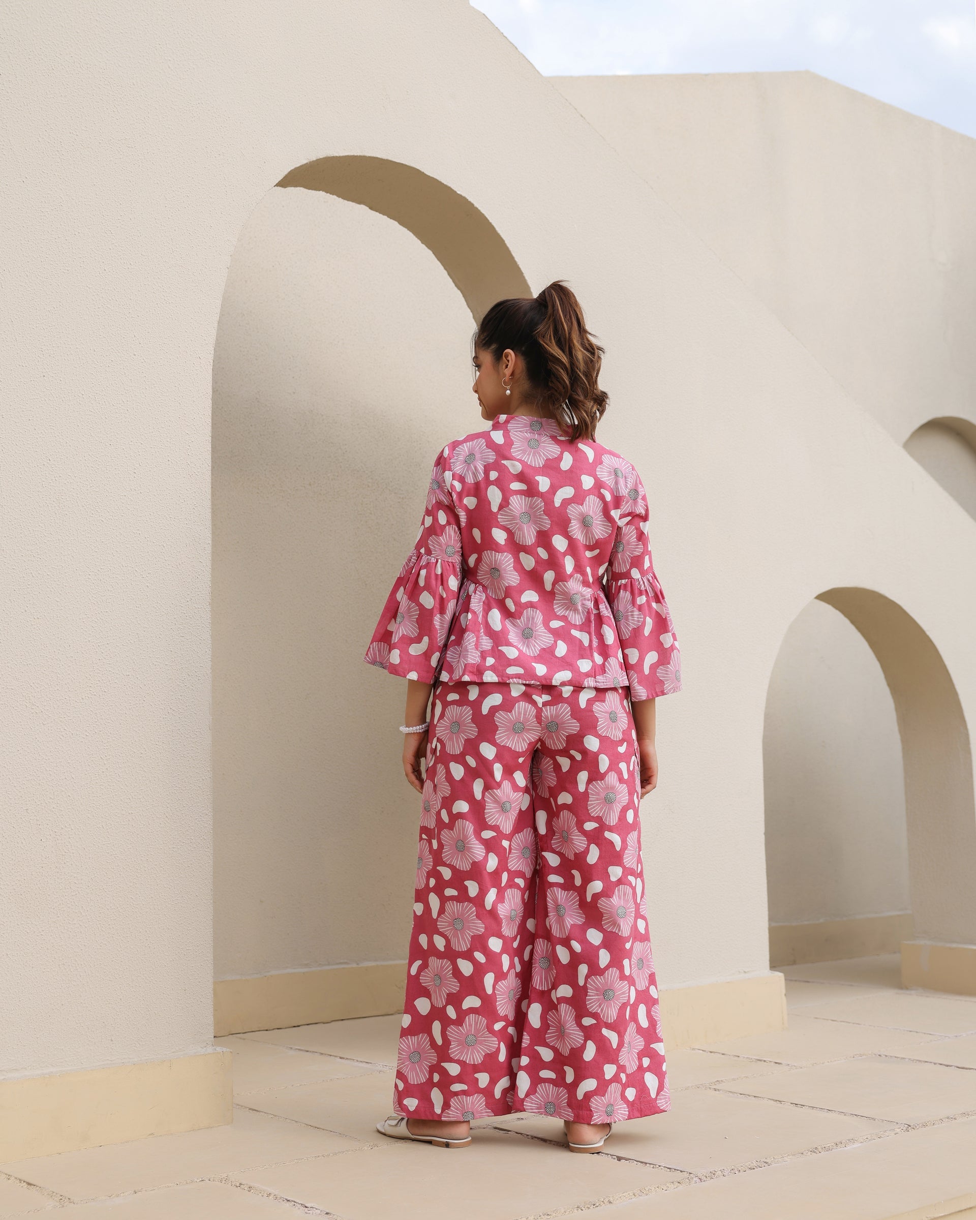 Women's Blush Blossom Bell Sleeve Co-Ord Set