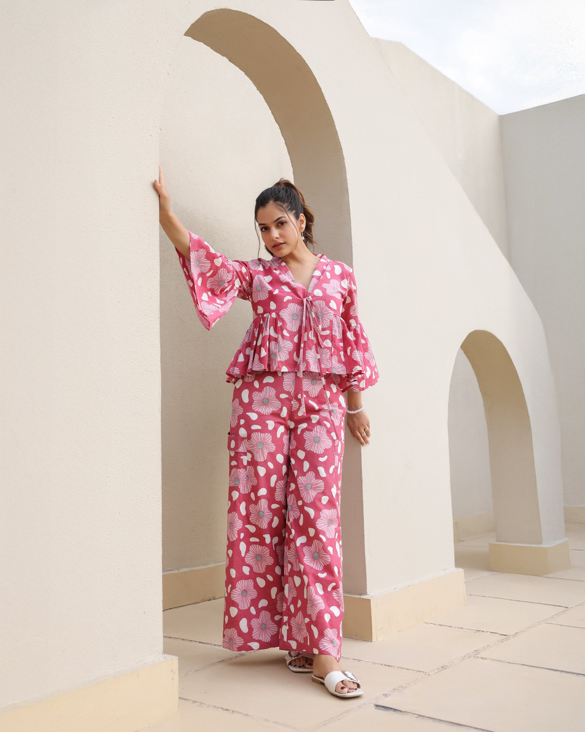 Women's Blush Blossom Bell Sleeve Co-Ord Set