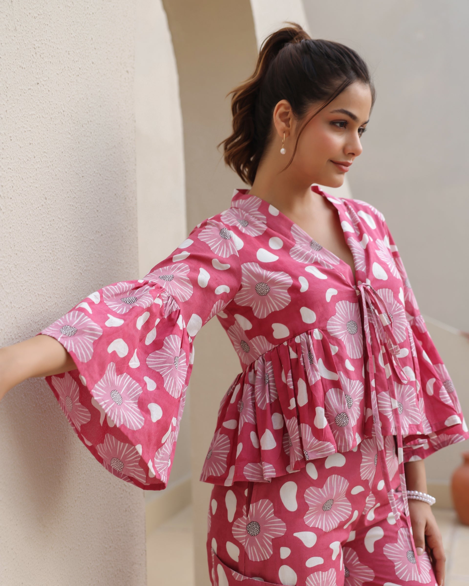Women's Blush Blossom Bell Sleeve Co-Ord Set