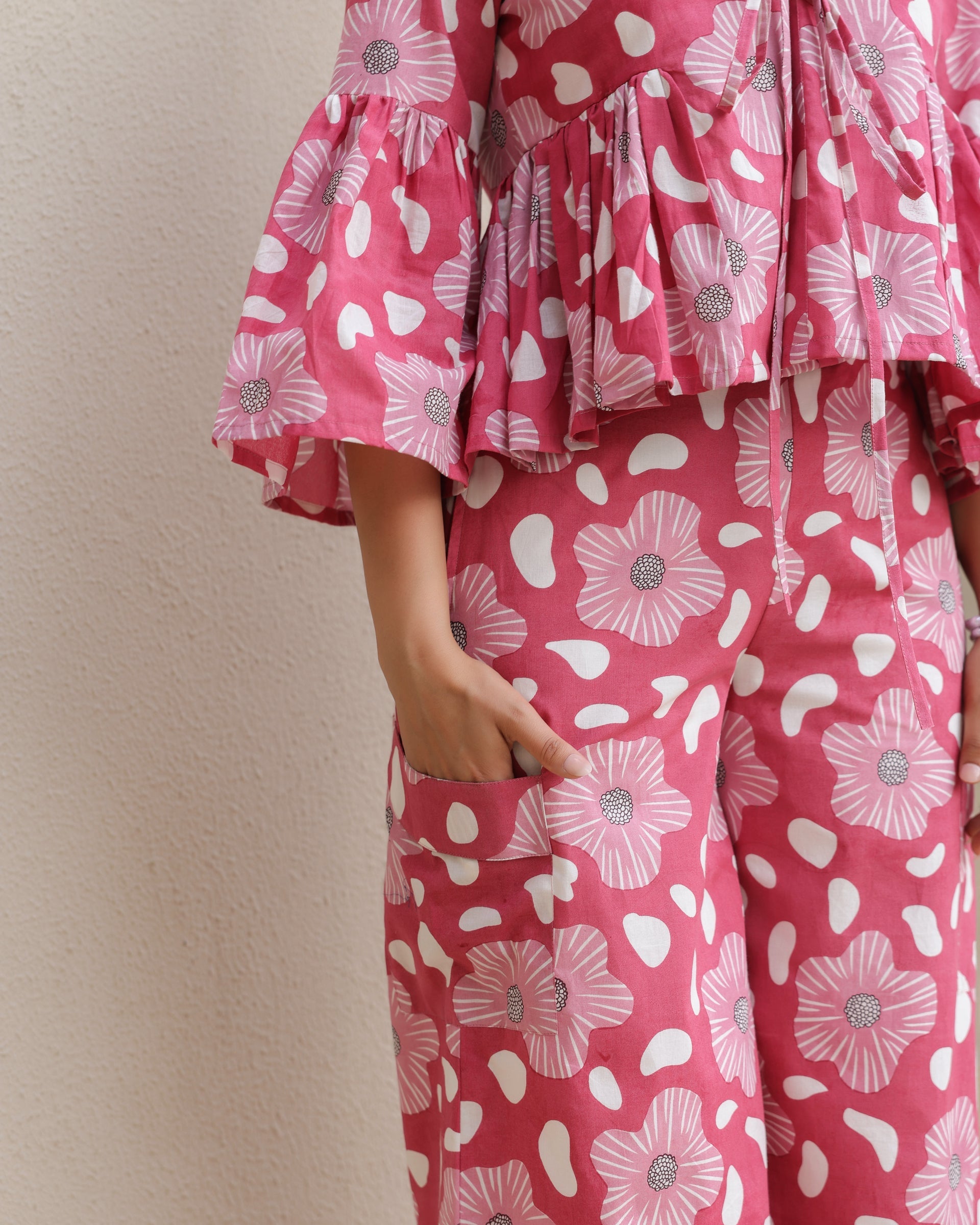 Women's Blush Blossom Bell Sleeve Co-Ord Set