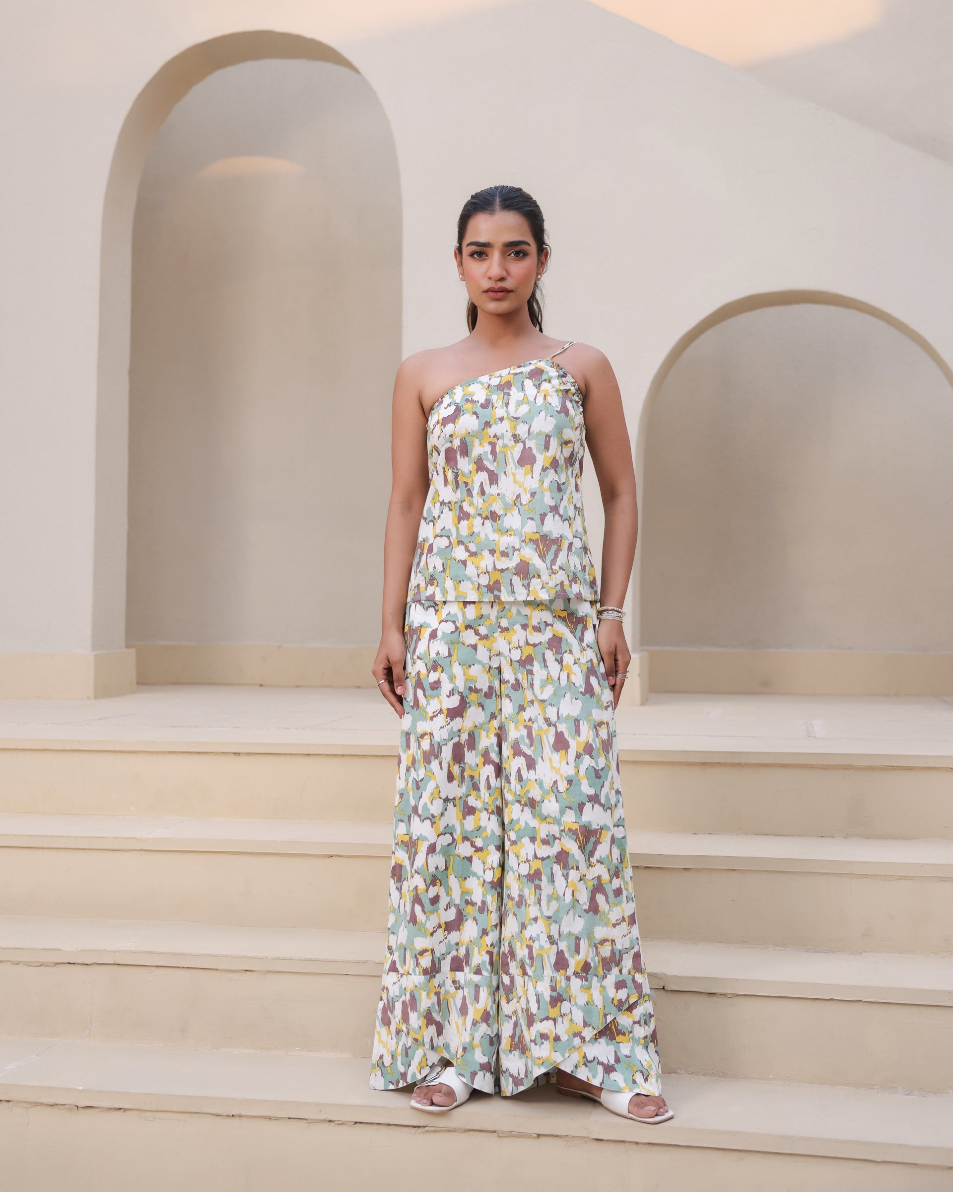 Women's Brushstroke Mirage One-Shoulder Co-Ord Set