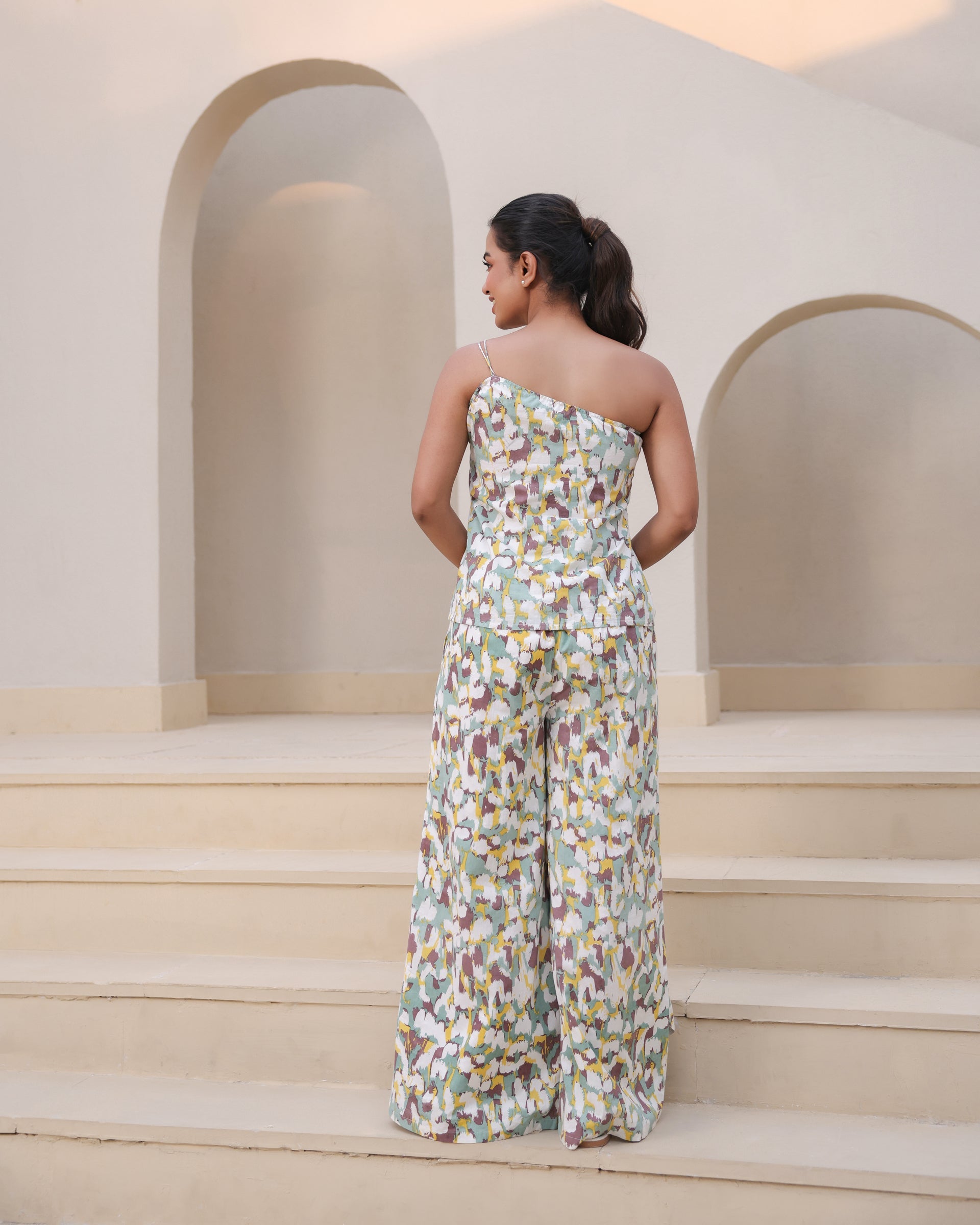 Women's Brushstroke Mirage One-Shoulder Co-Ord Set