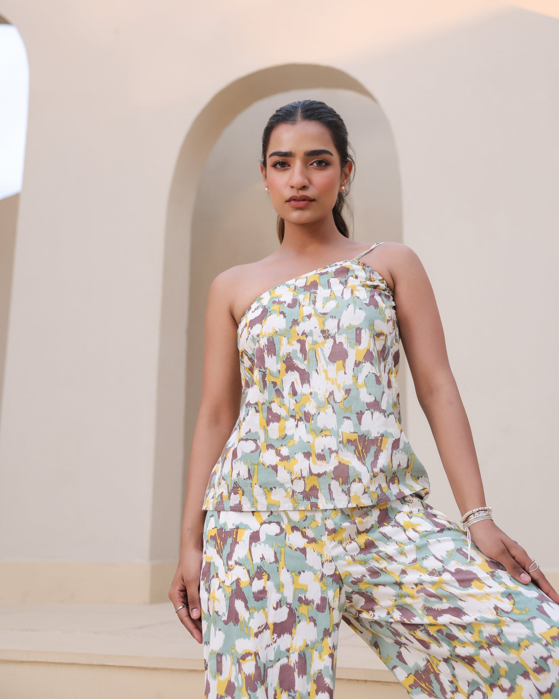 Women's Brushstroke Mirage One-Shoulder Co-Ord Set